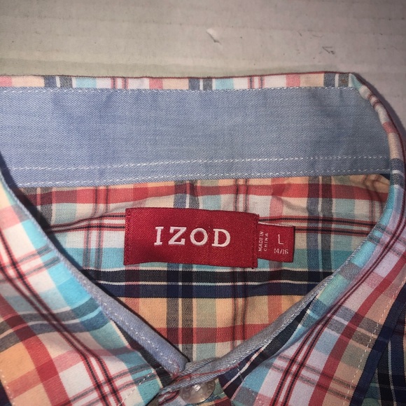Izod Large 14/16 Button Down Shirt Red Blue White - Picture 3 of 4